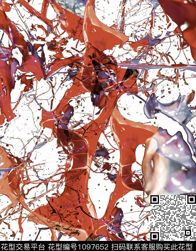 抽象手绘花卉水彩花卉数码印花华亿平台下载（图片编号: 1097652） - 瓦栏（Walan）