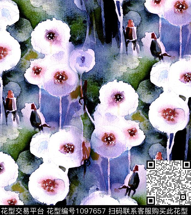 水彩花卉数码印花华亿平台下载（图片编号: 1097657） - 瓦栏（Walan）