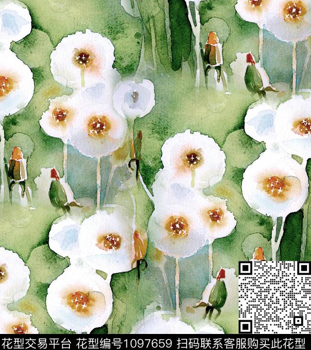 蒲公英虞美人公鸡数码印花华亿平台下载（图片编号: 1097659） - 瓦栏（Walan）