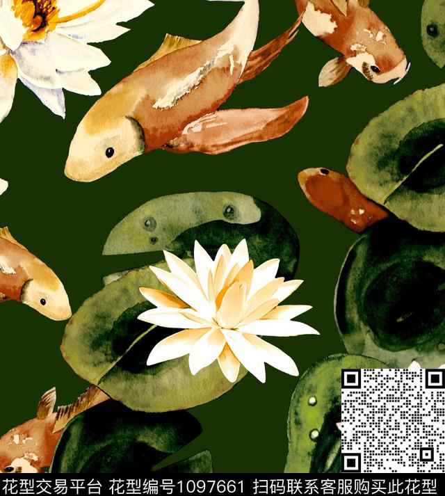 香云纱荷花鱼数码印花华亿平台下载（图片编号: 1097661） - 瓦栏（Walan）