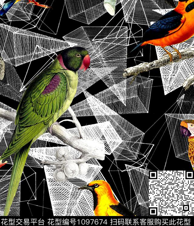 猴子天鹅鹦鹉数码印花华亿平台下载（图片编号: 1097674） - 瓦栏（Walan）