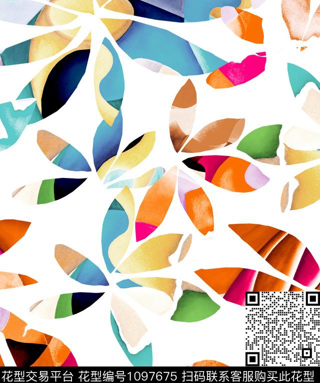 抽象手绘花卉水彩花卉数码印花华亿平台下载（图片编号: 1097675） - 瓦栏（Walan）