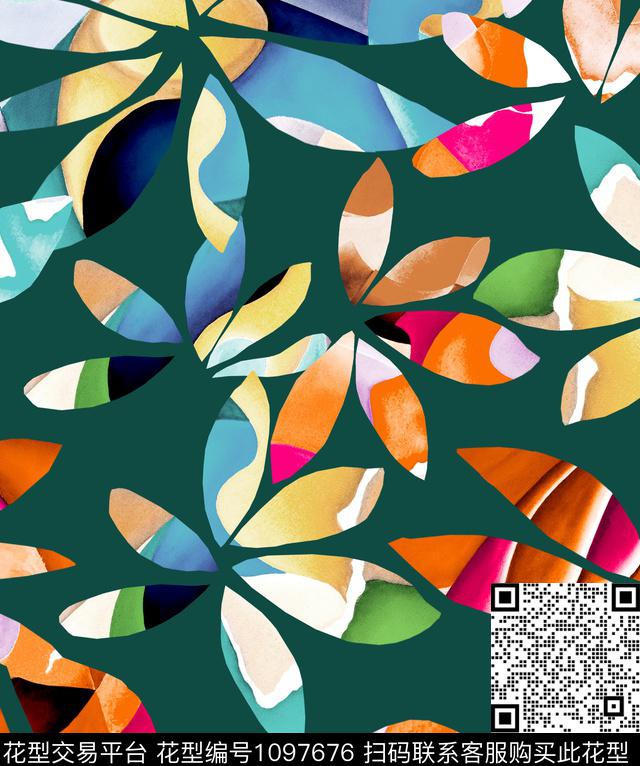 抽象手绘花卉水彩花卉数码印花华亿平台下载（图片编号: 1097676） - 瓦栏（Walan）