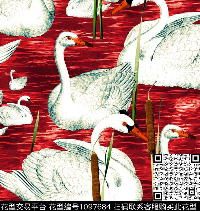 猴子天鹅鹦鹉数码印花华亿平台下载（图片编号: 1097684） - 瓦栏（Walan）