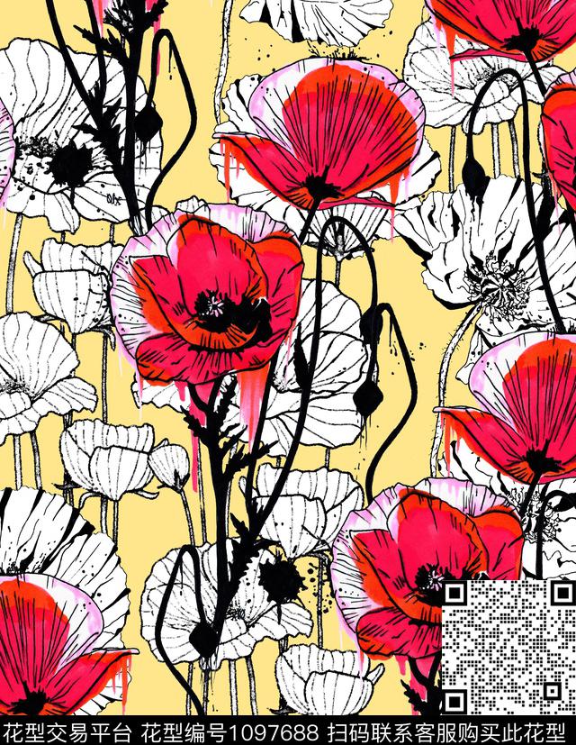 蒲公英虞美人公鸡数码印花华亿平台下载（图片编号: 1097688） - 瓦栏（Walan）