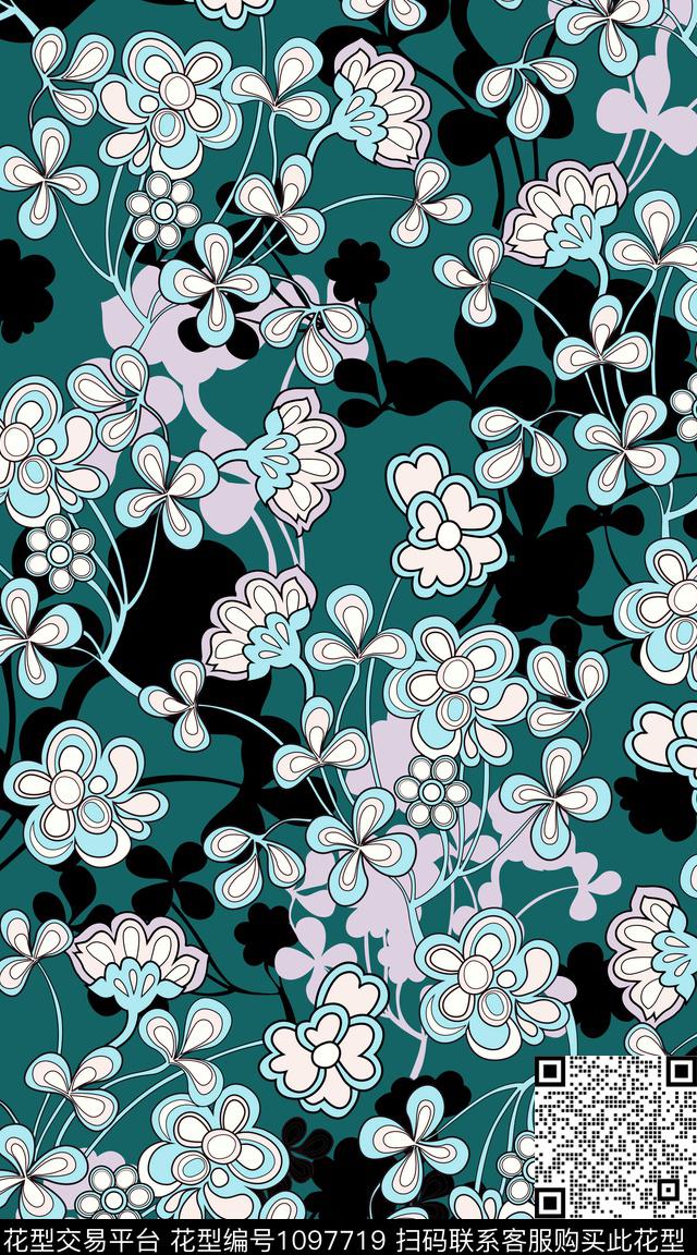 花卉大牌风传统华亿平台数码印花华亿平台下载（图片编号: 1097719） - 瓦栏（Walan）