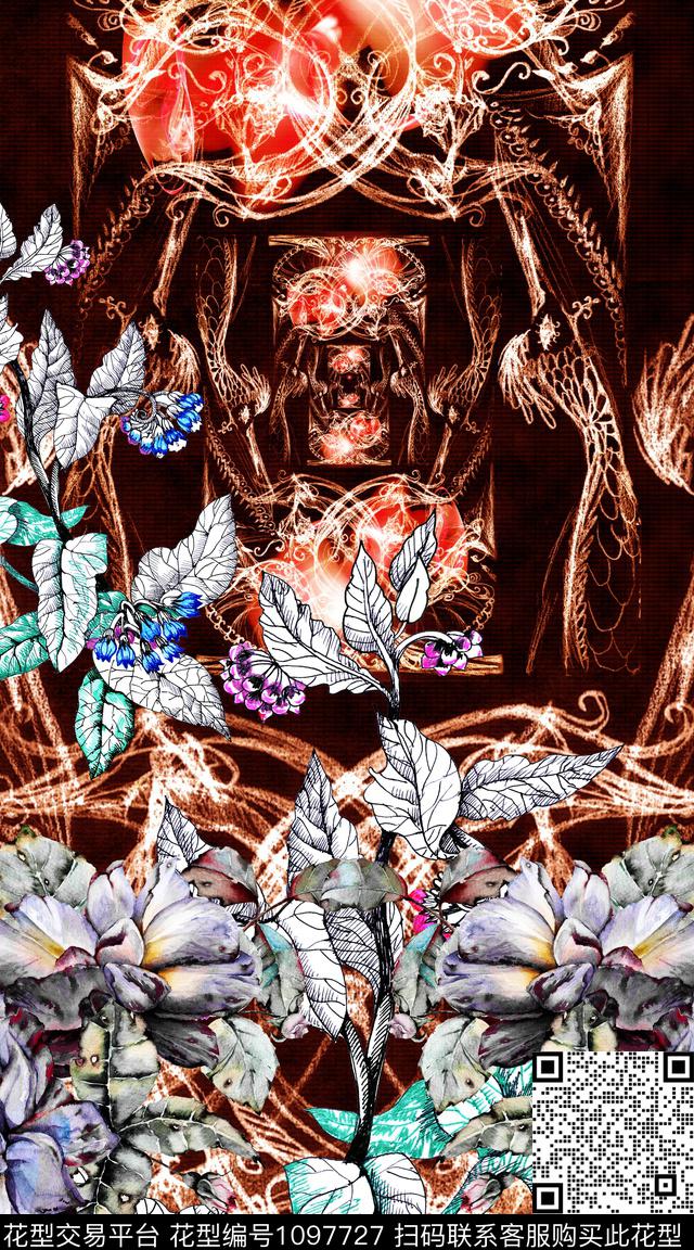 数码华亿平台抽象花卉数码印花华亿平台下载（图片编号: 1097727） - 瓦栏（Walan）