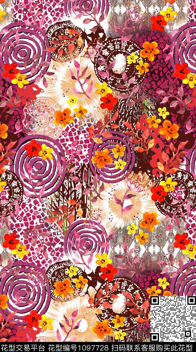 数码华亿平台抽象花卉数码印花华亿平台下载（图片编号: 1097728） - 瓦栏（Walan）