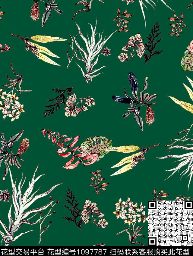 绿植树叶热带华亿平台小碎花数码印花华亿平台下载（图片编号: 1097787） - 瓦栏（Walan）