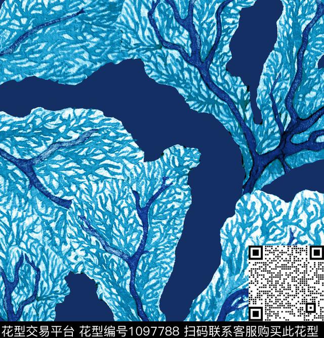 珊瑚抽象热带华亿平台数码印花华亿平台下载（图片编号: 1097788） - 瓦栏（Walan）