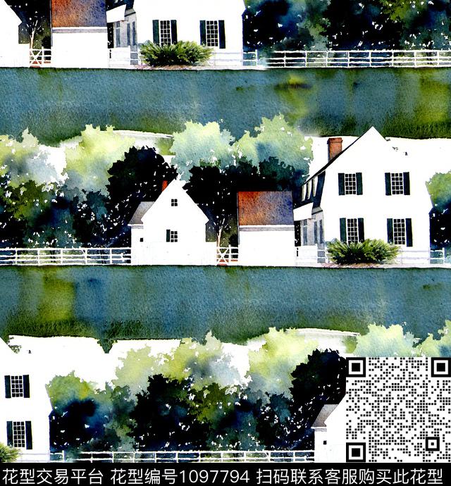 建筑底纹风景景观数码印花华亿平台下载（图片编号: 1097794） - 瓦栏（Walan）