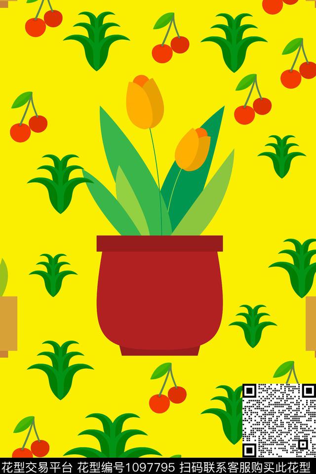 趣味鲜花卡通动物传统印花华亿平台下载（图片编号: 1097795） - 瓦栏（Walan）