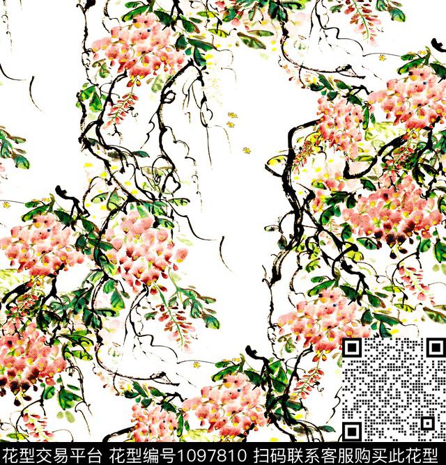 水彩花卉紫藤花手绘花卉数码印花华亿平台下载（图片编号: 1097810） - 瓦栏（Walan）