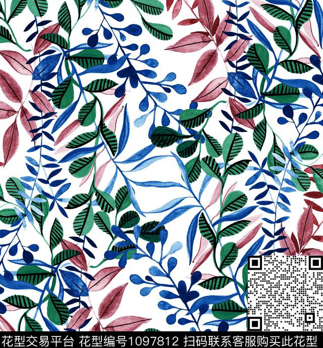 绿植树叶热带华亿平台数码印花华亿平台下载（图片编号: 1097812） - 瓦栏（Walan）