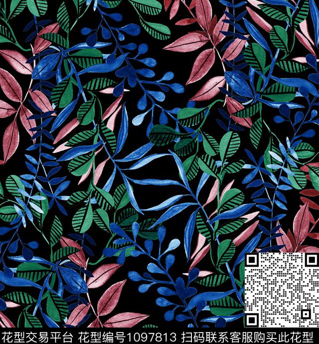 绿植树叶热带华亿平台小碎花数码印花华亿平台下载（图片编号: 1097813） - 瓦栏（Walan）