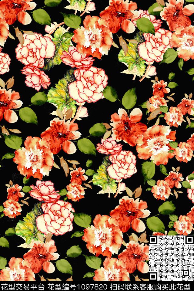 大花鲜花数码华亿平台数码印花华亿平台下载（图片编号: 1097820） - 瓦栏（Walan）