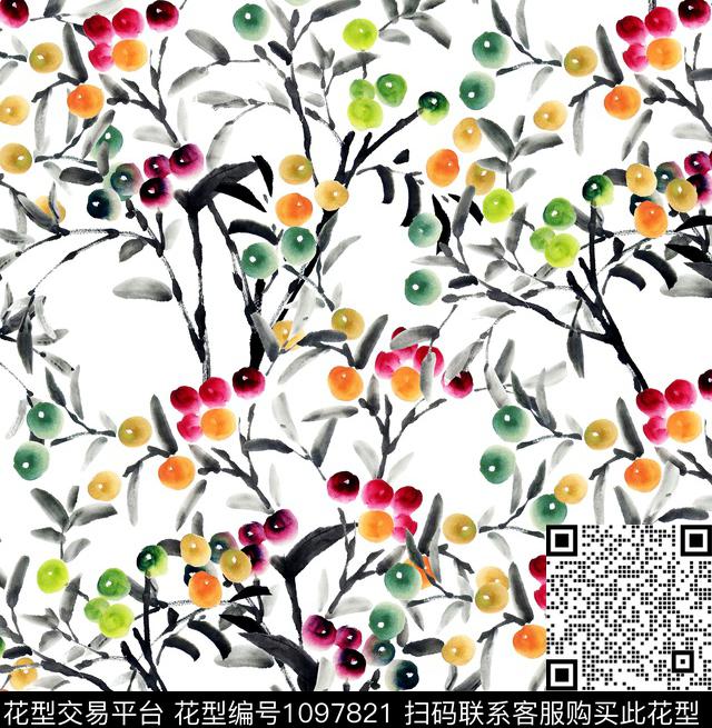 雪纺水彩花卉果子数码印花华亿平台下载（图片编号: 1097821） - 瓦栏（Walan）