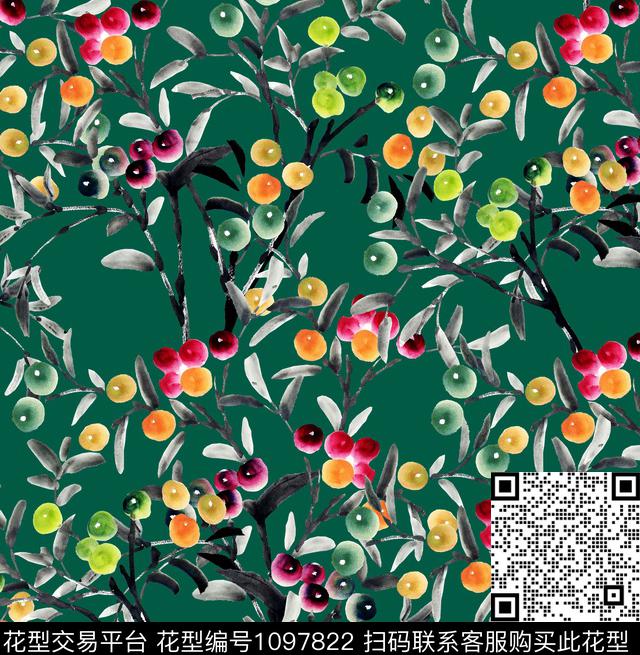 雪纺水彩花卉果子数码印花华亿平台下载（图片编号: 1097822） - 瓦栏（Walan）