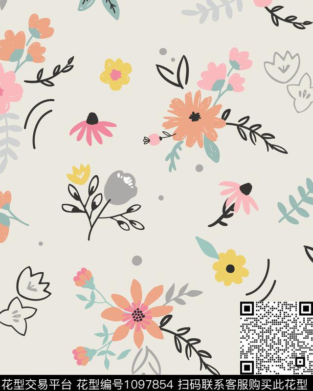 花卉手绘花卉植物传统印花华亿平台下载（图片编号: 1097854） - 瓦栏（Walan）