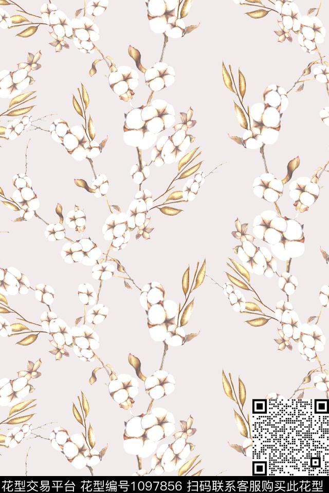 手绘花卉花卉粉色数码印花华亿平台下载（图片编号: 1097856） - 瓦栏（Walan）