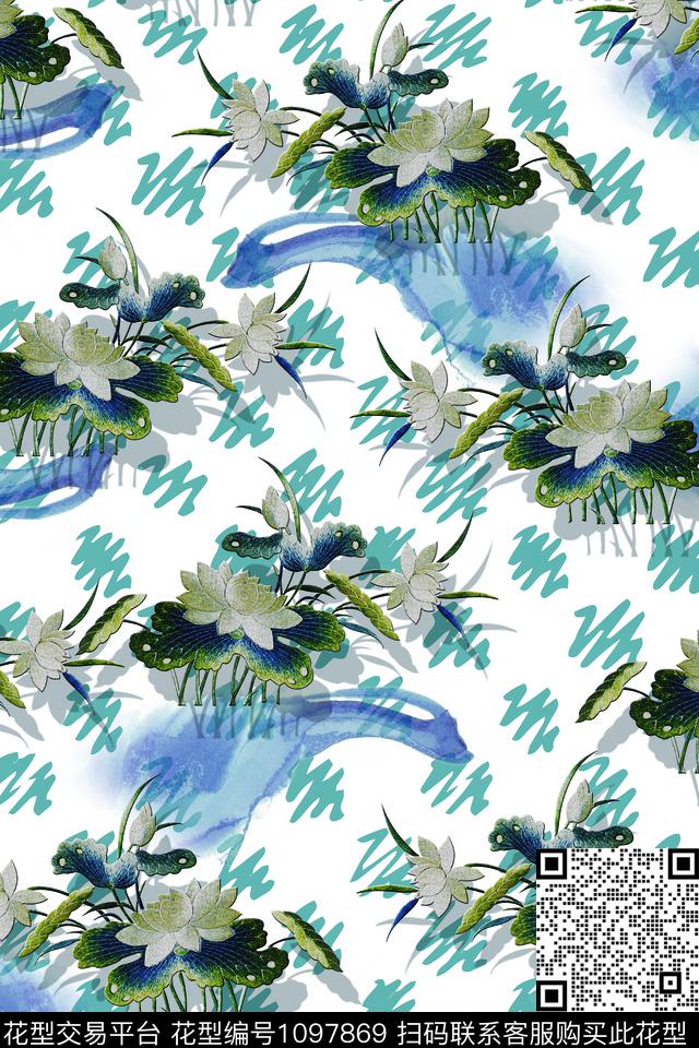 创意荷花素色数码印花华亿平台下载（图片编号: 1097869） - 瓦栏（Walan）