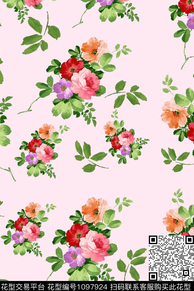 褪色花卉淑女贤惠数码印花华亿平台下载（图片编号: 1097924） - 瓦栏（Walan）