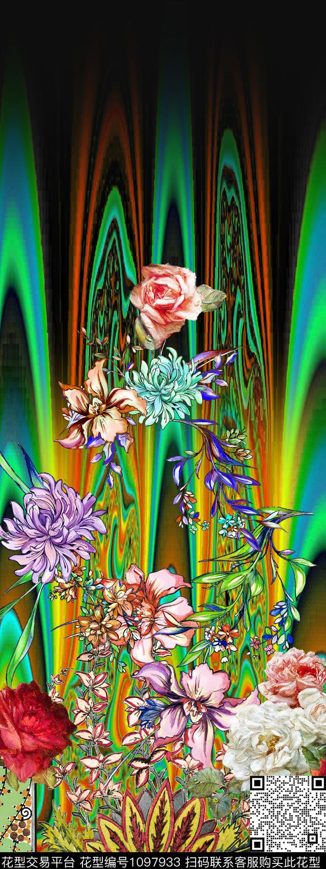炫彩水彩花卉分形艺术数码印花华亿平台下载（图片编号: 1097933） - 瓦栏（Walan）