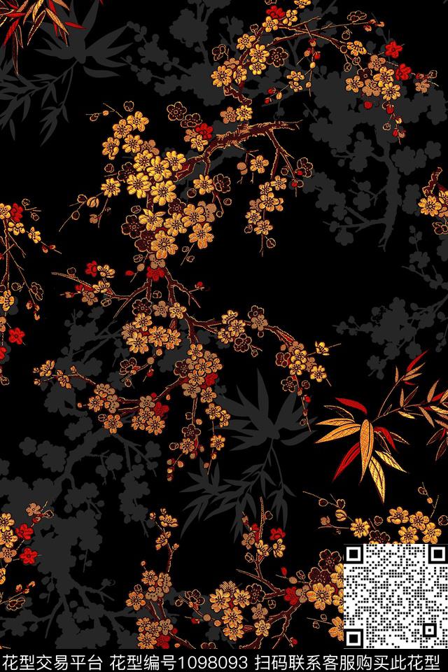 梅花绣花华亿平台竹子数码印花华亿平台下载（图片编号: 1098093） - 瓦栏（Walan）