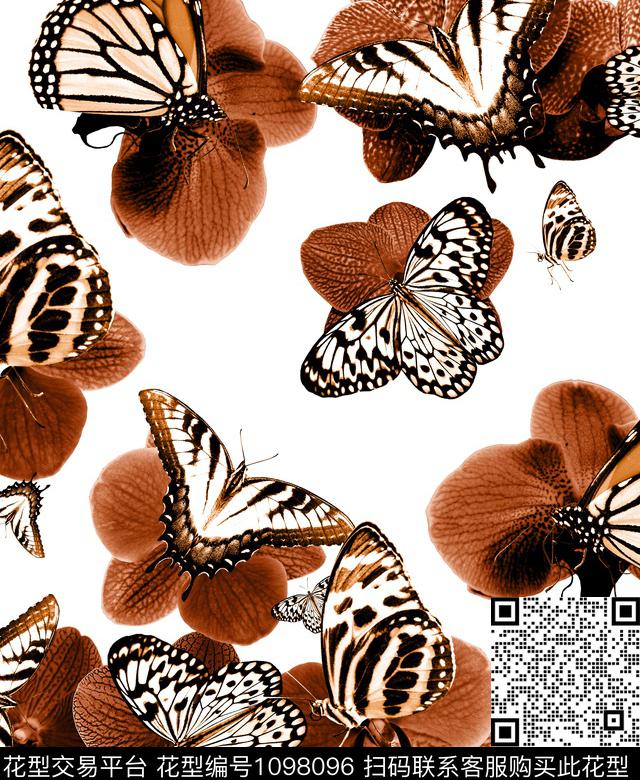 兰花蝴蝶兰蝴蝶数码印花华亿平台下载（图片编号: 1098096） - 瓦栏（Walan）