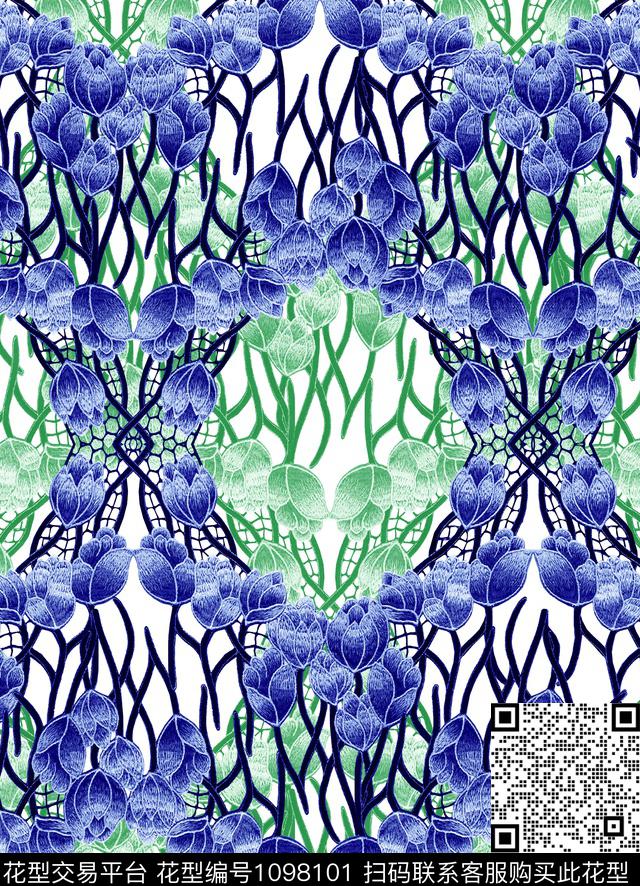 小碎花网布蕾丝绣花华亿平台数码印花华亿平台下载（图片编号: 1098101） - 瓦栏（Walan）