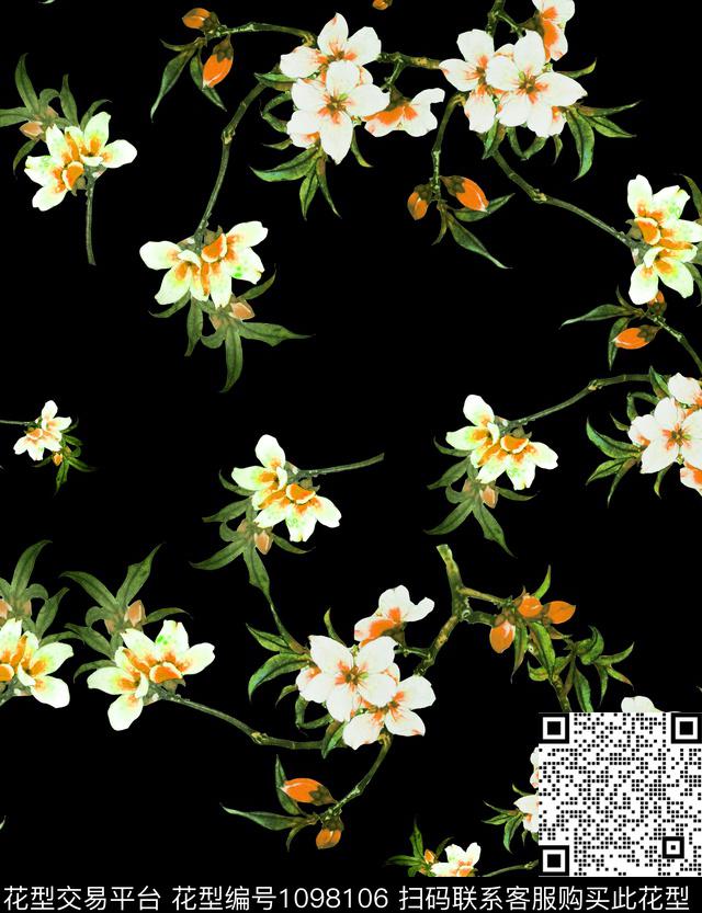 小碎花桃花樱花数码印花华亿平台下载（图片编号: 1098106） - 瓦栏（Walan）