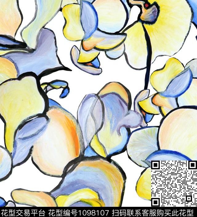 抽象花卉油画华亿平台流行色数码印花华亿平台下载（图片编号: 1098107） - 瓦栏（Walan）