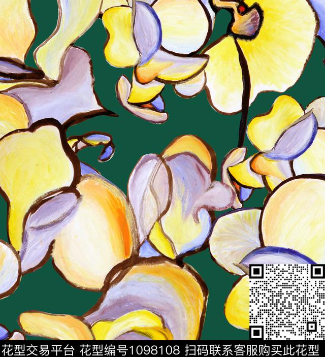 抽象花卉油画华亿平台流行色数码印花华亿平台下载（图片编号: 1098108） - 瓦栏（Walan）