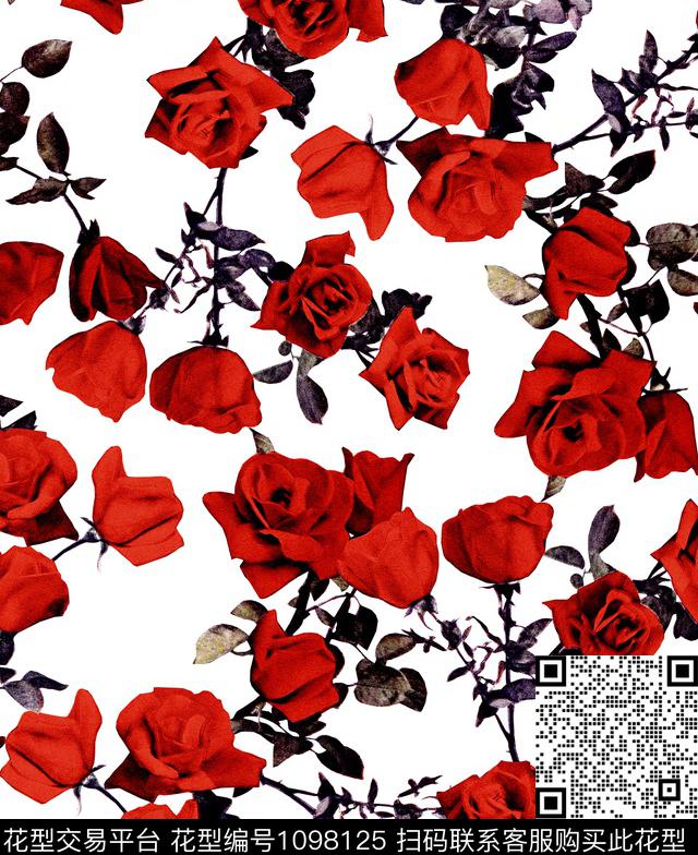 玫瑰花茶花数码印花华亿平台下载（图片编号: 1098125） - 瓦栏（Walan）
