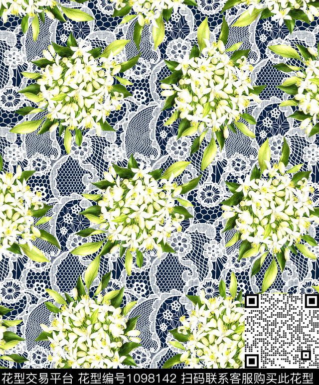 小碎花网布蕾丝绣花华亿平台数码印花华亿平台下载（图片编号: 1098142） - 瓦栏（Walan）