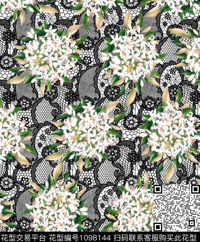 小碎花网布蕾丝绣花华亿平台数码印花华亿平台下载（图片编号: 1098144） - 瓦栏（Walan）