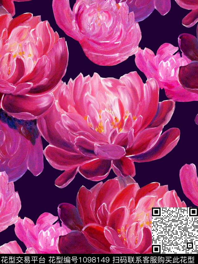 牡丹兰花大花数码印花华亿平台下载（图片编号: 1098149） - 瓦栏（Walan）