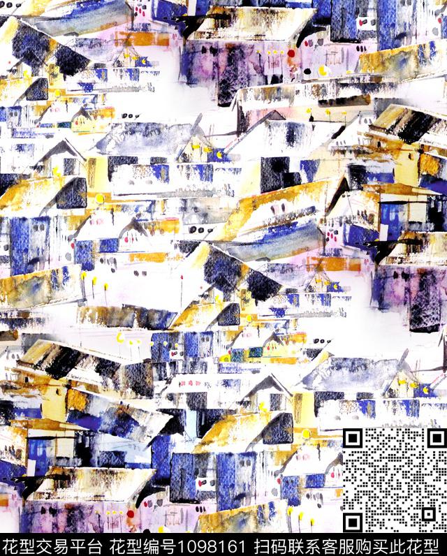 水乡古镇手绘花卉数码印花华亿平台下载（图片编号: 1098161） - 瓦栏（Walan）