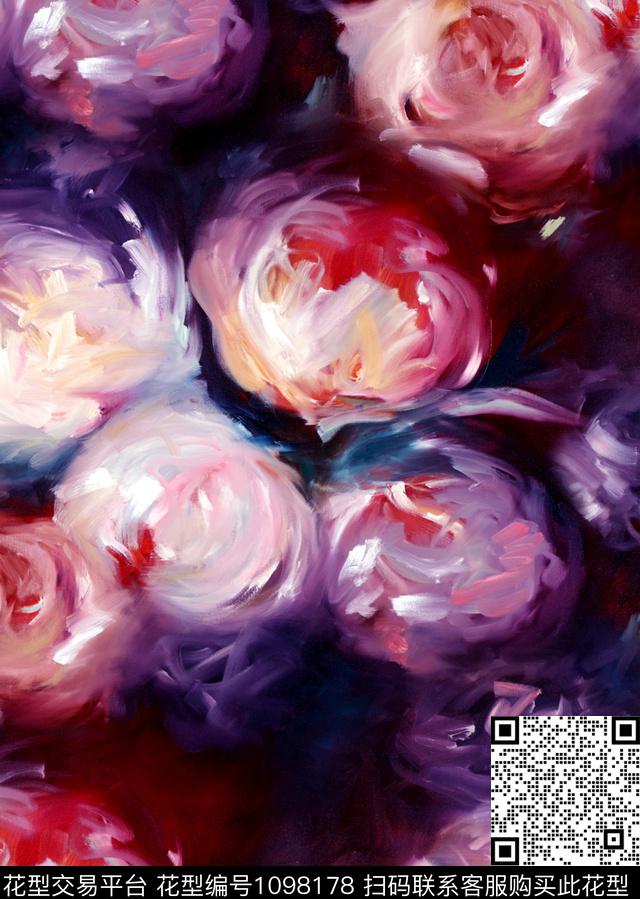 秋冬华亿平台油画华亿平台大花数码印花华亿平台下载（图片编号: 1098178） - 瓦栏（Walan）