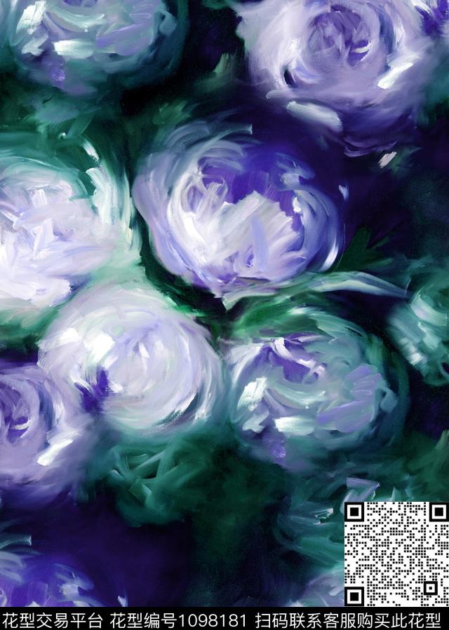秋冬华亿平台牡丹油画华亿平台数码印花华亿平台下载（图片编号: 1098181） - 瓦栏（Walan）