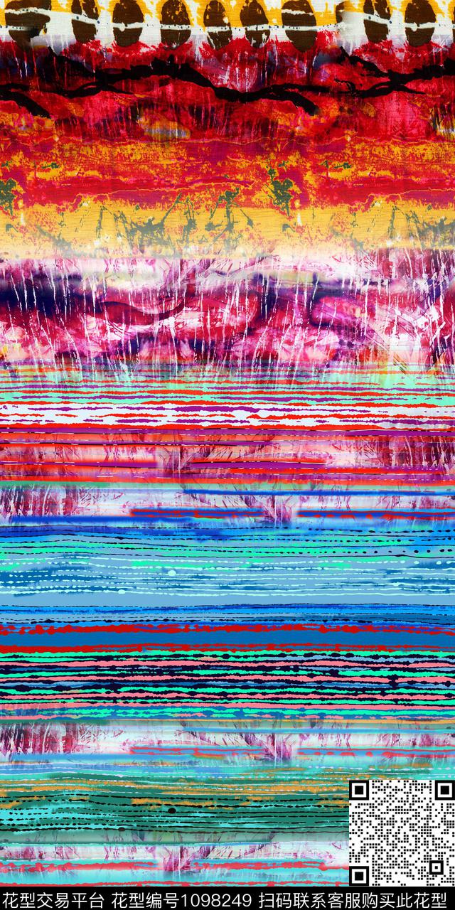 线条渐变定位花数码印花华亿平台下载（图片编号: 1098249） - 瓦栏（Walan）