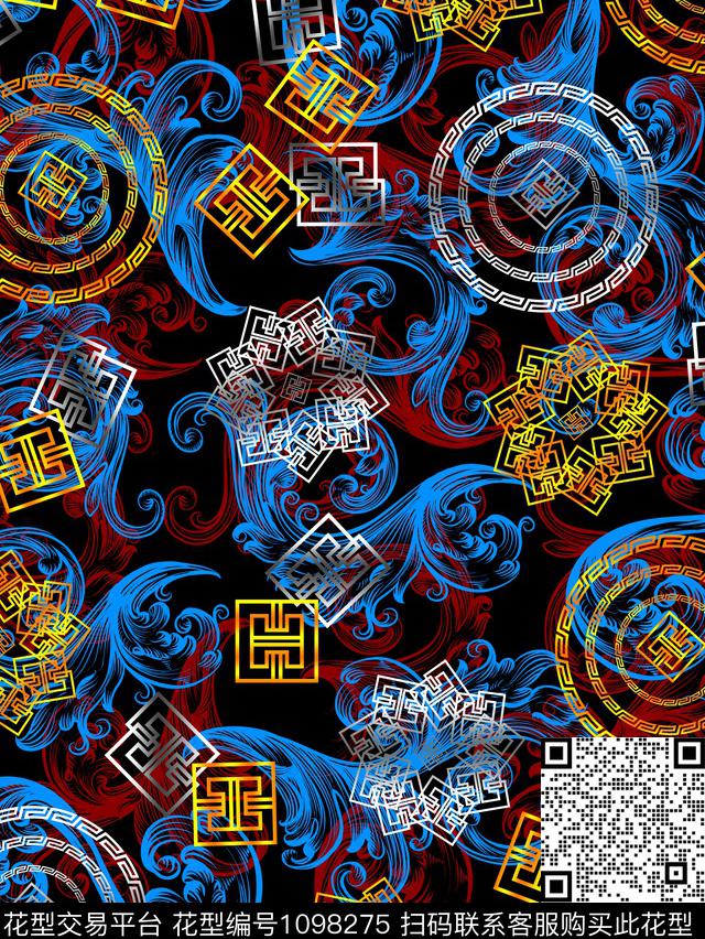 大牌风欧式花边纹欧式风数码印花华亿平台下载（图片编号: 1098275） - 瓦栏（Walan）