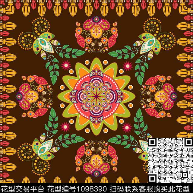 复古方巾欧洲数码印花华亿平台下载（图片编号: 1098390） - 瓦栏（Walan）