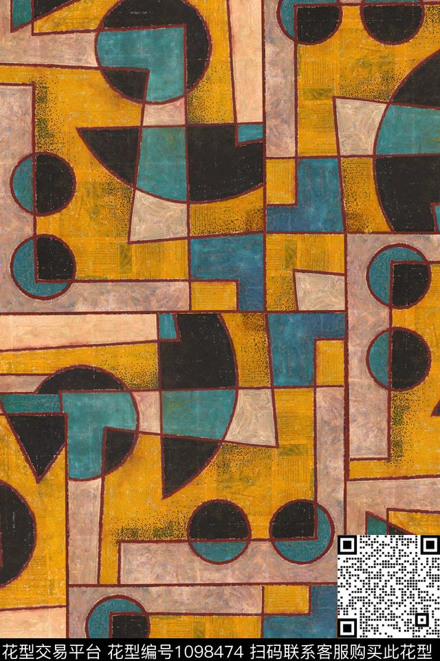 绘画抽象几何数码印花华亿平台下载（图片编号: 1098474） - 瓦栏（Walan）