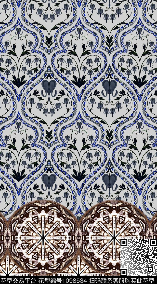 数码华亿平台定位花民族风数码印花华亿平台下载（图片编号: 1098534） - 瓦栏（Walan）