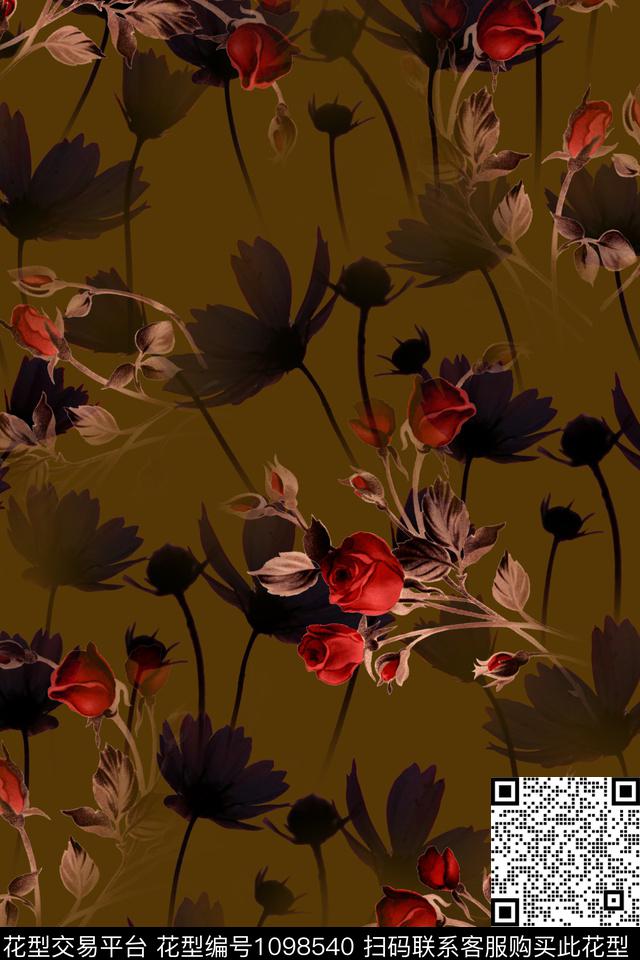 褪色花卉彩底花卉花卉传统印花华亿平台下载（图片编号: 1098540） - 瓦栏（Walan）