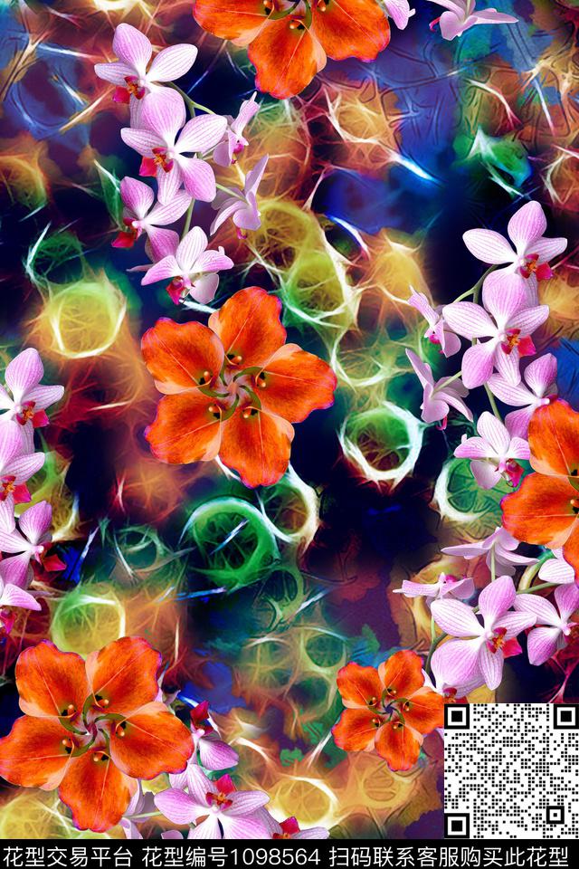 抽象花卉中老年数码印花华亿平台下载（图片编号: 1098564） - 瓦栏（Walan）