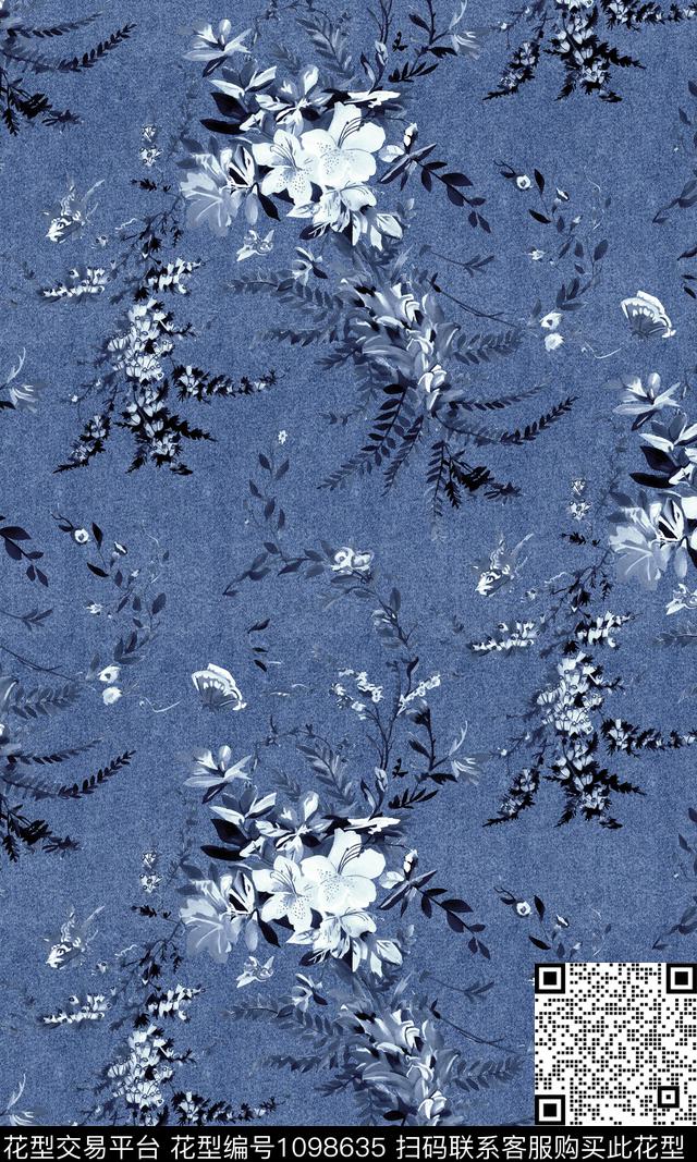 小碎花牛仔水洗牛仔数码印花华亿平台下载（图片编号: 1098635） - 瓦栏（Walan）