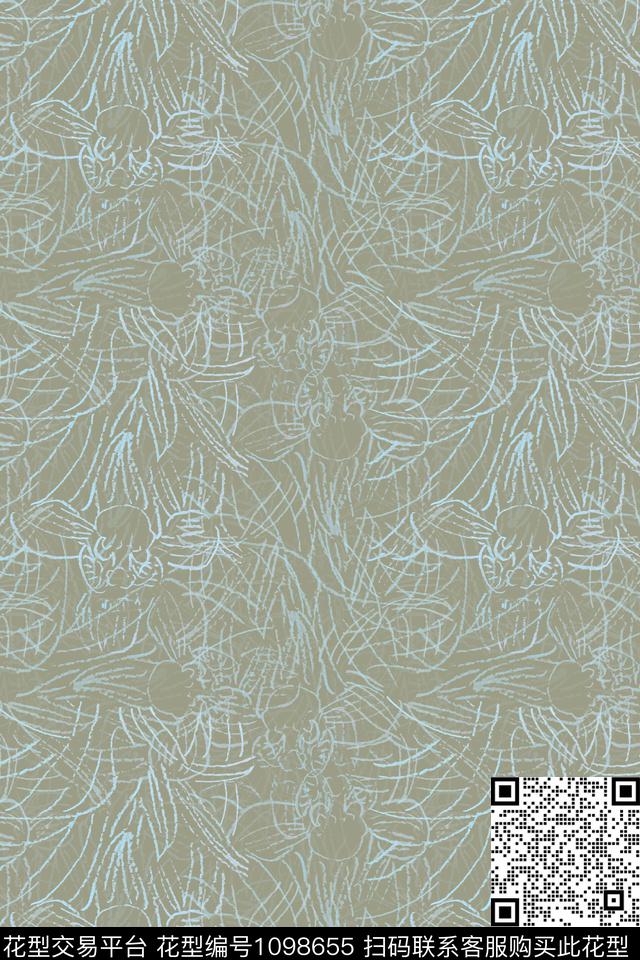 线条抽象花卉手绘线条笔触传统印花华亿平台下载（图片编号: 1098655） - 瓦栏（Walan）