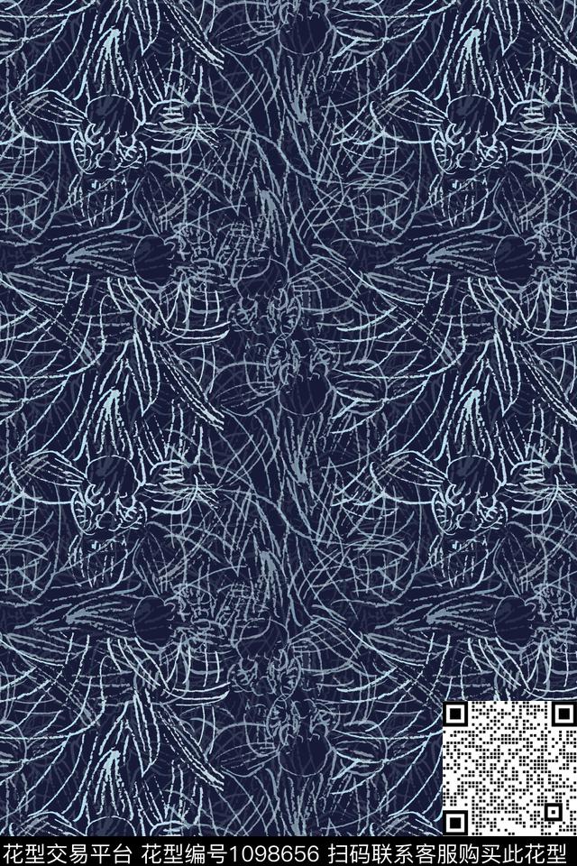 线条抽象花卉手绘线条笔触传统印花华亿平台下载（图片编号: 1098656） - 瓦栏（Walan）